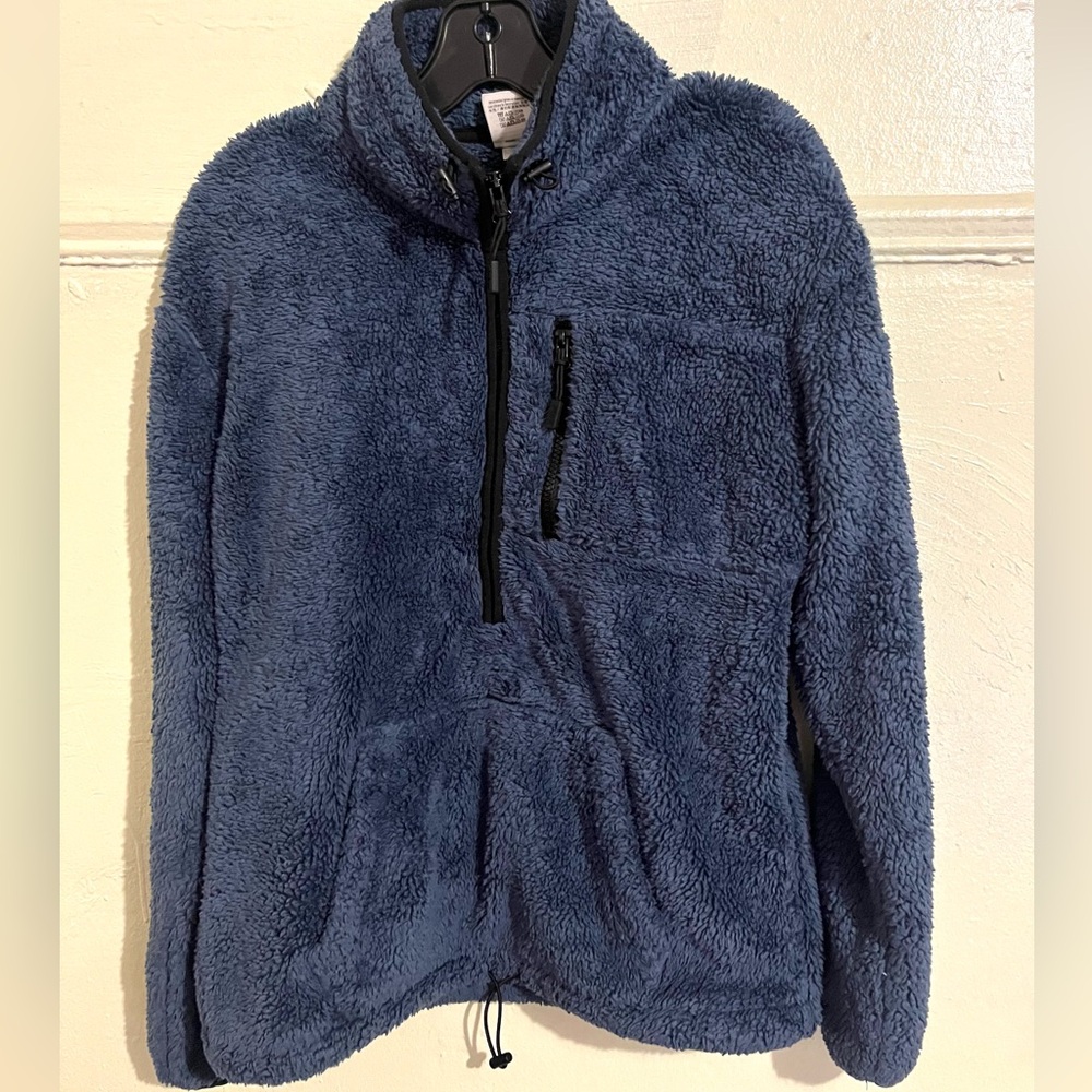 PINK Victoria's Secret Teddy Half Zip Blue Fleece Pullover Sweatshirt - Picture 1 of 7